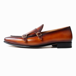 Chaussures habillées pour hommes en cuir véritable, peintes à la main, patinées, sur mesure, à double boucle, de qualité supérieure - Product Image 2