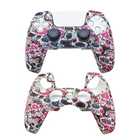 Coque de protection ergonomique en silicone antidérapante à points, imprimée par transfert d'eau à motifs multiples pour manette PS5 DualSense