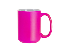 Tasses à café en céramique pour sublimation, finition néon mate, 15 oz (450 ml), rose vif, vierges, personnalisables avec logo, pour impression, idéales pour le voyage - Product Image 4