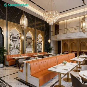 Modern Orange Vertical Channel Tufted <b>Restaurant</b> Booth Seating Custom Commercial Upholstered Booth Bench - Product Image 2