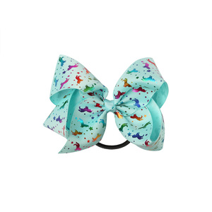 Pita rambut anak-anak, bercetak kartun 5 "pita warna-warni dengan lingkaran elastis rambut anak perempuan berbandul ikat rambut ekor kuda Scrunchies - Product Image 6