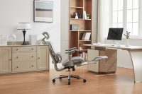 Chaise de bureau exécutive minimaliste en maille avec base en aluminium, massage 4 points, réglable, avec télécommande et pivotante