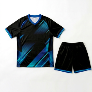 Maillot de football col en V manches courtes noir bleu dégradé en polyester anti-humidité coupe athlétique toutes saisons - Product Image 1