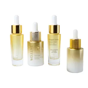 Garrafas cosméticas de vidro personalizadas para soro facial de 30ml, frasco conta-gotas de óleo essencial de cabelo luxuoso vazio com caixa