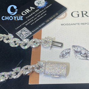 New Design 925 Silver 13MM Moissanie Cuban Link Chain Pear Cut Mix Round Cut Iced Out Jewelry <b>Infinity</b> Link Chain with GRA - Product Image 6