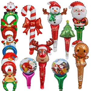 Bando balon pesta Natal balon kartun tongkat Santa Claus bando balon Foil Selamat Tahun Baru dekorasi Natal