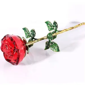 Trophy Award Custom Logo Promotional Business Love Decoration Wedding Gift Hand Craft crystal rose K9 vase rose flower