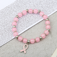 Bracelet perlé rose avec breloque en ruban, cadeau de sensibilisation au cancer du sein pour les anniversaires