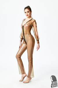 <span class=keywords><strong>Combinaison</strong></span> en <span class=keywords><strong>latex</strong></span> pour femme à manches ouvertes, jambes évasées, pour adultes - Marque LatexCatfish - Product Image 3
