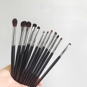 Hot sale 12pcs natural hair Makeup tools accept customize private label eye eyeshadow brushes Black silver style makeup brush s