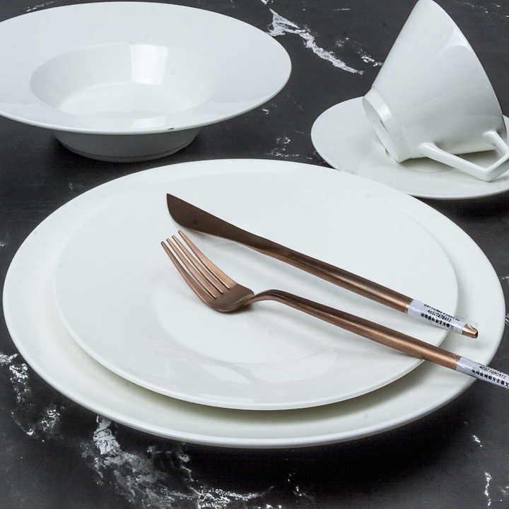 Vajilla de cerámica de alta calidad para Hotel, juego de platos de comedor,  cuencos redondos de porcelana blanca, venta al por mayor