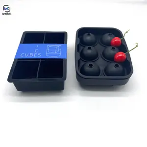 Set di 2 Nero Cubo di Ghiaccio Stampi Square & Sfera palla di ghiaccio maker per il whisky