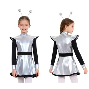 Disfraz de alienígena para niñas de 6 a 16 años, vestido metálico con pantalones cortos incorporados y diadema a juego para disfraces temáticos de danza lírica y jazz - Product Image 4