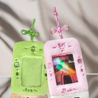 Porte-cartes en peluche Kawaii de 3 pouces, trèfle à quatre feuilles porte-bonheur, porte-cartes photo Kpop, porte-cartes photo Instax, porte-clés, pochette, pendentif