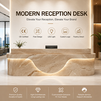 Comptoir de réception en bois, comptoir d'accueil, aspect marbre avec éclairage LED pour hôtel, hall d'entreprise, vente en gros, directement de l'usine, logo personnalisé