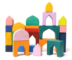 Merakit mainan pendidikan anak-anak blok pelangi Arab malam mainan bayi kayu geometri blok Puzzle