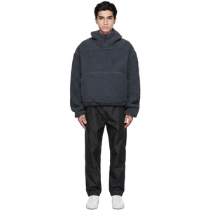 Sweat à capuche en molleton Sherpa avec fermeture éclair, style streetwear d'hiver, personnalisé pour homme, manches longues, patchs aux coudes, poche avant, 100% coton - Product Image 1