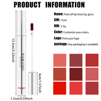 Teinte à lèvres peel-off en gros sous marque privée, 5 couleurs, longue tenue, anti-transfert, gloss à lèvres peel-off