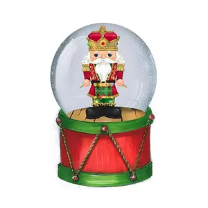 Grosir suvenir ornamen 100mm 120mm hadiah bola salju Musik raja Natal Globe salju kustom