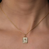 AN094 Collier pendentif carré vintage en argent sterling 925 plaqué or avec médaillon soleil bohème pour femme, bijoux de mode