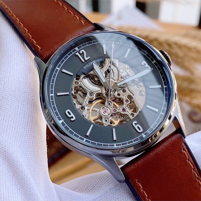 Automatic Mechanical Watch Stainless Steel Leather Automatic Watch Automatic Winding Movement Hollow Dial