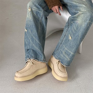Zapatos casuales de cuero retro para hombre, estilo nuevo, punta cuadrada, suela gruesa, versátiles, con cordones. - Product Image 4