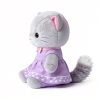 Peluche chat gris moelleux avec robe violette, jouet en peluche animal en gros, adorable peluche chat en peluche