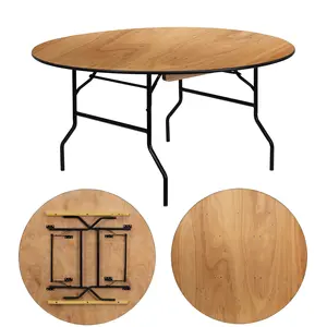 Meja Makan luar ruangan pertanian portabel, Meja lipat bulat kayu lapis 4 kaki 5 kaki 6 kaki untuk acara