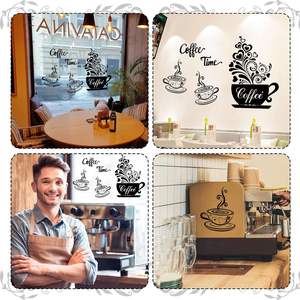 คาเฟ่ร้านค้ารูปลอกติดผนังบ้านถ้วยชากาแฟแบบทำมือลอกออกได้สติกเกอร์ติดผนังกระจกติดผนังผนังผนังผนังผนังรูปถั่วนมในครัว - Product Image 4