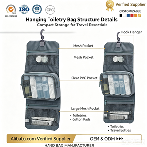 Trousse de Maquillage de Voyage Pliable à Grande Capacité avec Poignée Souple, Écologique, Imperméable, Motif Géométrique, Fermeture Éclair, Personnalisable - Product Image 1