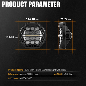 Faro LED da 5-3/4" (5,75 Pollici) con DRL Ambra Compatibile con Dyna Super Wide Glide Low Rider Night <span class=keywords><strong>Rod</strong></span> 883 Sportster Softail - Product Image 2