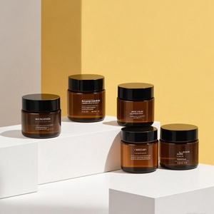 Luxury Round Cosmetic <b>Container</b> Refillable Empty Mini Eye Cream Face Cream 5g 10ml 15g 30g 50g Amber Glass Jar With Black Lids - Product Image 1