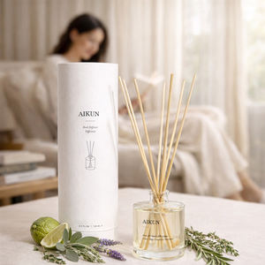 Aikun Natural 120ml Clear Glass <b>Bottle</b> Cylinder Box Green Herbal Fragrance Plant Based <b>Reed</b> <b>Diffuser</b> For Bedroom Nature Scene - Product Image 1