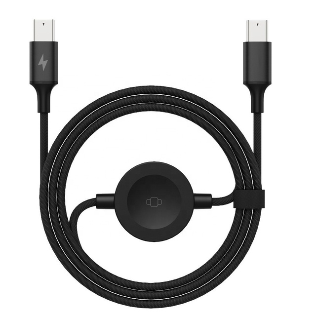 2 in 1 USB C to USB C Magnetic Wireless Charging Cable 1.5M Nylon Metal 60W PD Charger Cable for Notebook Laptop and Smart Watch