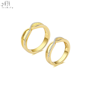 Bagues de couple assorties en or jaune massif 18 carats avec diamants naturels, bijoux fins modernes et minimalistes pour un usage quotidien - Product Image 3