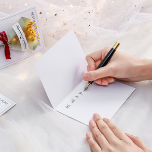 Biglietto d'Auguri Pieghevole con Fiori Secchi, Cartoncino <span class=keywords><strong>Bianco</strong></span>, Fiore Eterno, Piccola Fioritura, Biglietto di Auguri Aziendale, Stella della Madre - Product Image 4