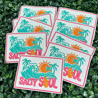 Patch brodé personnalisé à paillettes d'été, motif soleil et cocktail, thermocollant pour casquette de camionneur