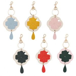 Exquisite Lotus Leaf Leather Pendant Handmade Bag Charm Keychain Birthday Wedding Souvenir Gift for Ladies - Product Image 1