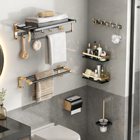Étagère de salle de bain d'angle sans perçage, paniers de douche, ensembles complets d'accessoires de salle de bain en acier inoxydable doré