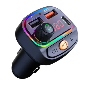 핫 세일 RGB 라이트 자동차 MP3 FM 송신기 자동차 고속 충전기 Type-c 듀얼 USB 오디오 3.1A USB 자동차 충전기