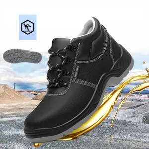 JIANKUN endüstriyel güvenlik ayakkabıları erkekler için çizmeler deri paslanmaz çelik ayak halkaları anti-darbe koruyucu güvenlik özelliği