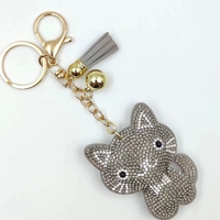 Gantungan kunci kucing cantik, aksesori rumbai gantungan kunci kucing liontin berlian imitasi kristal Glitter berkilau modis