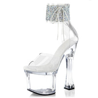 Tacones De Mujer Bling 15CM 20CM Stiletto Transparent cristal dames Sexy pôle danse chaussures plate-forme sandales pour femmes