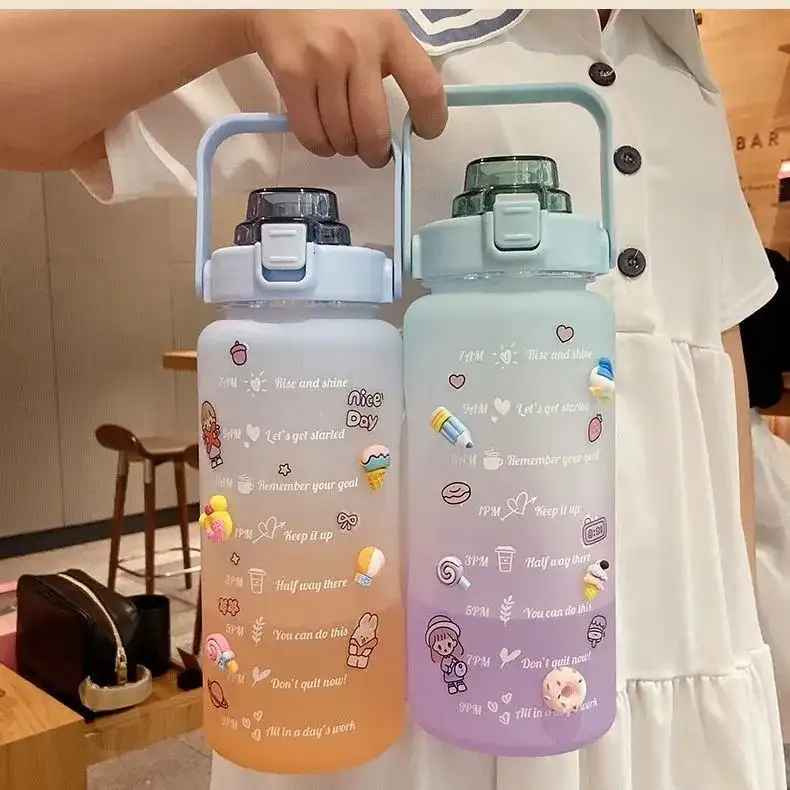 Gran medio galón botella de agua con paja y marcador de tiempo a prueba de fugas Tritan Bpa de la jarra de agua deportiva para niñas