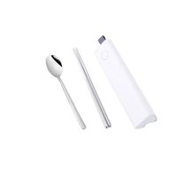 Vaisselle Portable en Acier Inoxydable Fourchette Cuillère Baguettes Ensembles Coréen 3pcs Ensemble Voyage Mobile Téléphone Support Couverts
