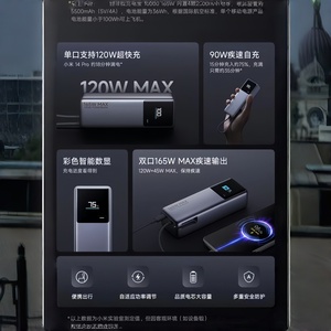 พาวเวอร์แบงค์ 165W MAX 10000mAh ชาร์จเร็ว 120W ตัวเครื่องอะลูมิเนียม ชาร์จเร็วแบบ Dual Port USB สำหรับการเดินทาง - Product Image 1