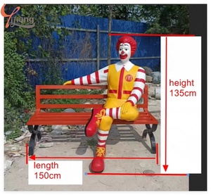 Payaso moderno de dibujos animados tamaño real Ronald McDonald estatua Banco lindo cómic fibra de vidrio resina artesanía <span class=keywords><strong>esculturas</strong></span> para exteriores - Product Image 6