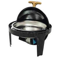 Plat à chafing de luxe Yuqi à motif marbre noir - Chauffe-plat circulaire 6,8 L pour buffet, chauffage à la vapeur, supports réglables, poignée dorée pour hôtel