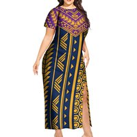 Pacific Island Art Yellow Hibiscus Sublimation Print Dress Polynesian Samoan Tribal Design Split Short Sleeve Dress