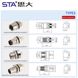 המפעל m8 תעופה תקע זכר גב קדמי גב קדמי הר Pcb שקע 3pin 4pin 6pin מחבר עמיד למים - Product Image 5